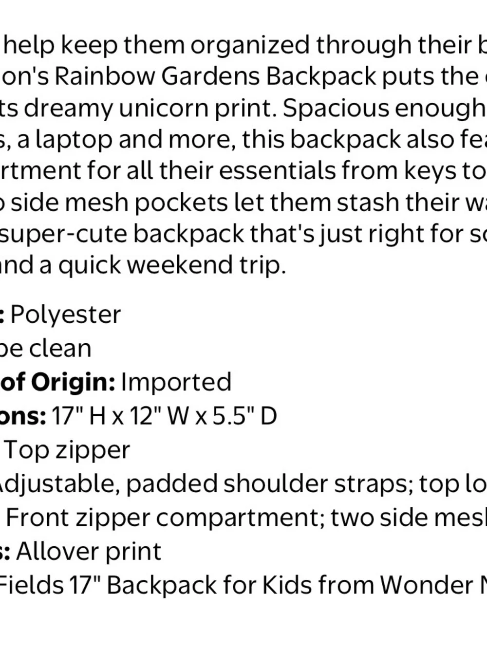 wonder nation Unicorn Print Kids Backpack in Purple, Pink and Light Blue